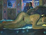 Courtauld 07 Paul Gauguin - Nevermore 7. Paul Gauguin � Nevermore. 1897, 61 x 116cm. The painting sets up a triangular relationship between the nude figure, the bird, seemingly watching, and the clothed figures in the background, turned away and talking. Gauguin: �I wished to suggest by means of a simple nude a certain long-lost barbarian luxury. . . . Man�s imagination alone has enriched this dwelling with his fantasy. As a title, Nevermore; not the raven of Edgar Poe, but the bird of the devil that is keeping watch�.
